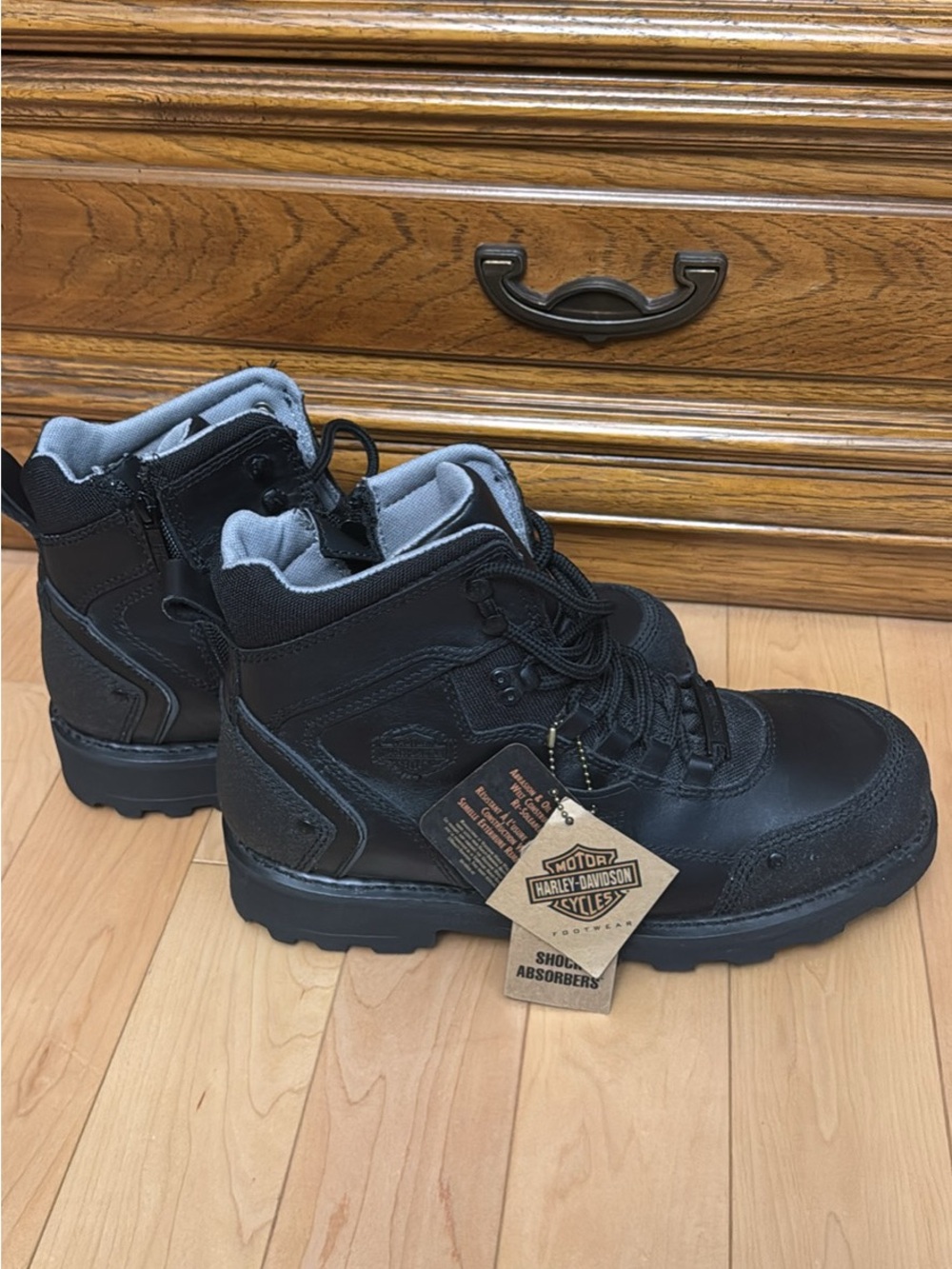 Harley-Davidson Black Leather Lace-Up Motorcycle Boots with Gray Lining
